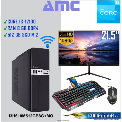 PC INTEL CORE I3-12100, 3.3/4.3 GHZ, 8GB DDR4, 512GB M.2 SSD, MONITOR 21.5".