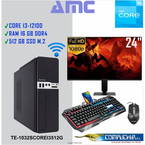 PC INTEL CORE I3-12100, 3.3/4.3 GHZ, 16GB DDR4, 512GB M.2 SSD , MONITOR 24".