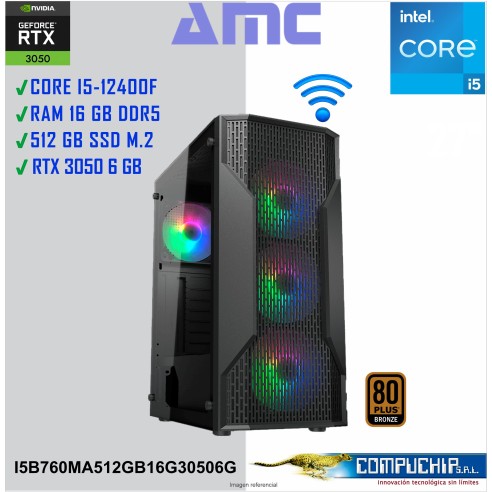 PC INTEL CORE I5-12400F 2.50/4.40 GHZ, 16GB DDR5, 512 GB SSD, RTX 3050 LP