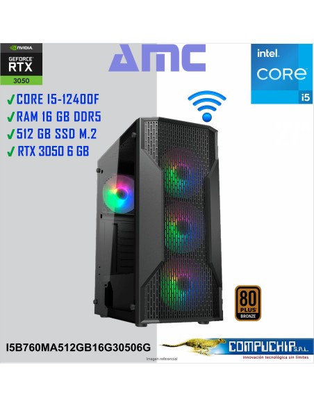 PC INTEL CORE I5-12400F 2.50/4.40 GHZ, 16GB DDR5, 512 GB SSD, RTX 3050 LP