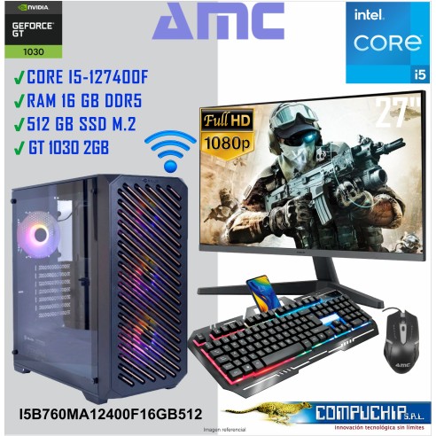 PC INTEL CORE I5-12400F 2.50/4.40 GHZ, 16GB DDR5, 512 GB SSD, MONITOR 27"