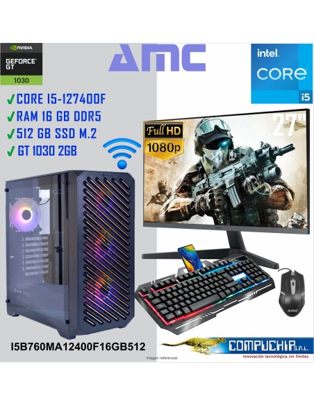 PC INTEL CORE I5-12400F 2.50/4.40 GHZ, 16GB DDR5, 512 GB SSD, MONITOR 27"
