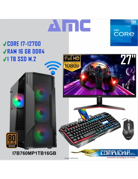 PC AMC INTEL CORE I7-12700 2.10 / 4.90 GHz, 16GB DDR4, 1 TB M.2 SSD, MONITOR 27"