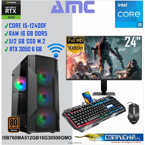 PC INTEL CORE I5-12400F 2.50/4.40 GHZ, 16GB DDR5, 512 GB SSD, RTX 3050 LP, MONITOR 24"