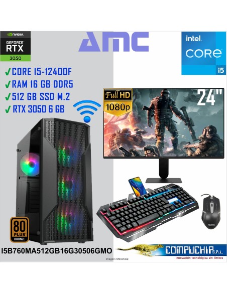 PC INTEL CORE I5-12400F 2.50/4.40 GHZ, 16GB DDR5, 512 GB SSD, RTX 3050 LP, MONITOR 24"
