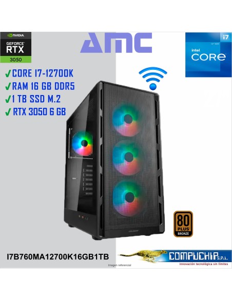 PC AMC INTEL CORE I7-12700K 3.6/5.00GHz, 16GB DDR5,RTX 3050 6GB, 1TB M.2 SSD.