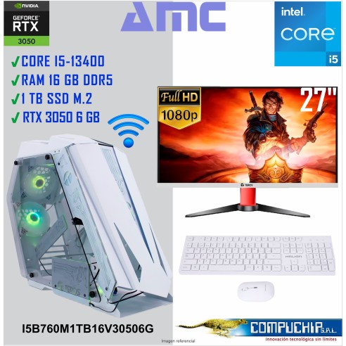 PC AMC INTEL CORE I5-13400 2.50/ 4.60 GHz, 16GB DDR5, 1 TB M.2 SSD, RTX 3050 6GB, MONITOR 27".