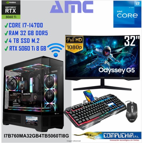 PC AMC INTEL CORE i7-14700 2.10/5.40GHz, 32GB DDR5, 4TB M.2 SSD, RTX 5060 Ti 8G.
