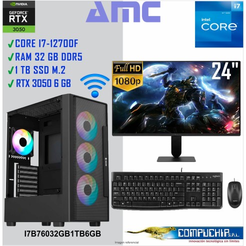 PC AMC INTEL CORE I7-12700F 2.10/ 4.90 GHz, 32GB DDR5, 1TB M.2 SSD, RTX 3050 6GB, MONITOR 23.8".