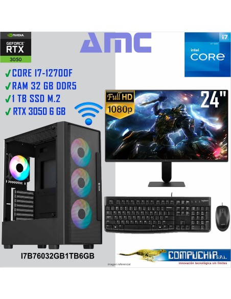 PC AMC INTEL CORE I7-12700F 2.10/ 4.90 GHz, 32GB DDR5, 1TB M.2 SSD, RTX 3050 6GB, MONITOR 23.8".