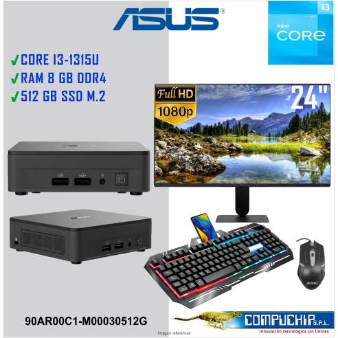 Pc Mini Asus Nuc  CORE i3-1315U 3.30 GHZ DR4, 8GB, 512GB, MONITOR 24"