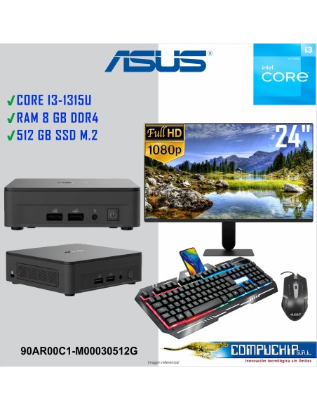 Pc Mini Asus Nuc  CORE i3-1315U 3.30 GHZ DR4, 8GB, 512GB, MONITOR 24"