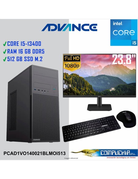 Computadora Advance Vission VO1470, Intel Core i5-13400 2.5GHz, 16GB DDR5, 512 GB SSD M.2 NMVe, Monitor LG 23.8"