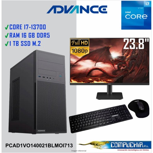 PC Advance Vission VO1470, Intel Core i7-13700 2.5GHz, 16GB DDR5, 1TB SSD M.2 NMVe, Monitor Samsung  23.8""