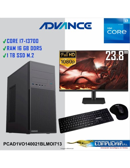 PC Advance Vission VO1470, Intel Core i7-13700 2.5GHz, 16GB DDR5, 1TB SSD M.2 NMVe, Monitor Samsung  23.8""