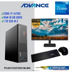 PC Advance Vission VO2770, Intel Core i7-14700 2.1GHz, 16GB DDR5, 1TB SSD M.2 NMVe, Monitor LG 23.8"