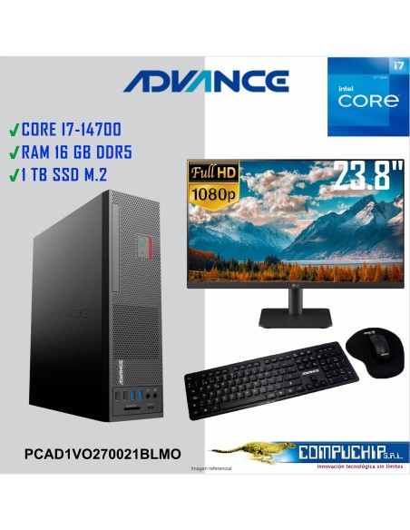 Computadora Advance Vission VO2770, Intel Core i7-14700 2.1GHz, 16GB DDR5, 1TB SSD M.2 NMVe, Monitor LG 23.8"