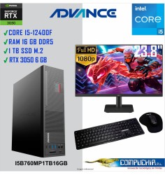PC INTEL CORE I5 12400F 2.5/4.4 GHz,16GB DDR5, 1TB SSD,RTX 3050 6GB, MONITOR 24"