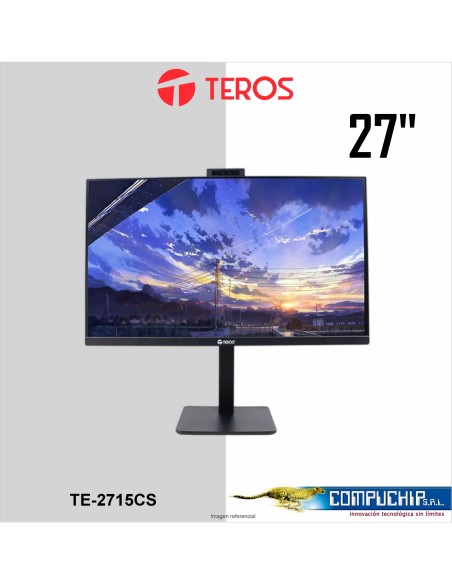 Monitor Plano Teros TE-2715CS, 27", QHD IPS, 100Hz, 1ms, HDMI, DP, USB, Parlante, Cámara, Micrófono
