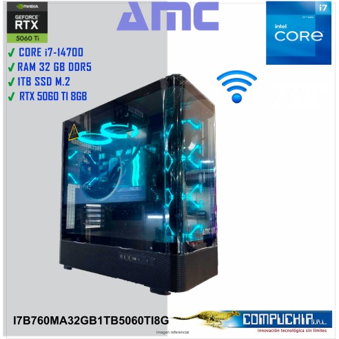 PC AMC INTEL CORE i7-14700 2.10/5.40GHz, 32GB DDR5, 1TB M.2 SSD, RTX 5060 Ti 8G.
