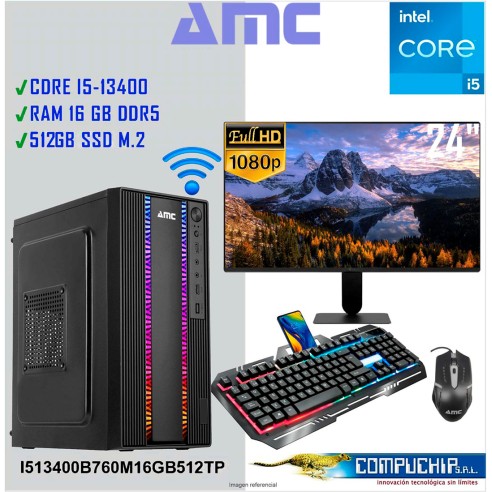 PC AMC INTEL CORE I5-13400,  2.5/4.6 GHZ, 16GB DDR5, 512GB M.2 SSD, MONITOR 23.8".