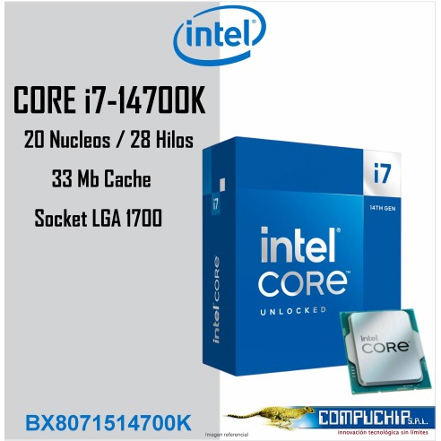 Procesador Intel Core i7-14700K 3.40/5.60GHz, 33 MB Intel Smart Caché, LGA1700, 125W/253W
