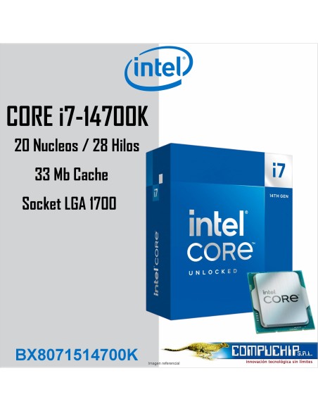 Procesador Intel Core i7-14700K 3.40/5.60GHz, 33 MB Intel Smart Caché, LGA1700, 125W/253W