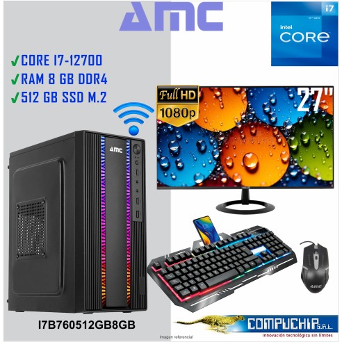 PC AMC INTEL CORE I7-12700 2.10/4.90 GHZ, 8GB DDR4, 512GB M.2 SSD, MONITOR 27".