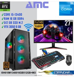 PC INTEL CORE I5-13400 2.5/4.6 GHZ, 16GB DDR4, 512GB M.2 SSD, RTX 3050 6 GB,MONITOR 27".