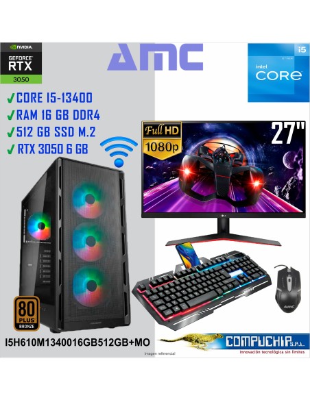 PC AMC INTEL CORE I5-13400 2.50 GHZ/4.60 GHZ, 16GB DDR4, 512GB M.2 SSD, RTX 3050 6 GB,MONITOR 27".