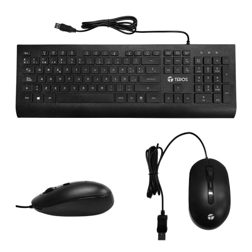 Kit teclado y mouse TEROS TE-5010CS, USB, 1000-2000 DPI, 4 botones, 105, tecla FN, negro
