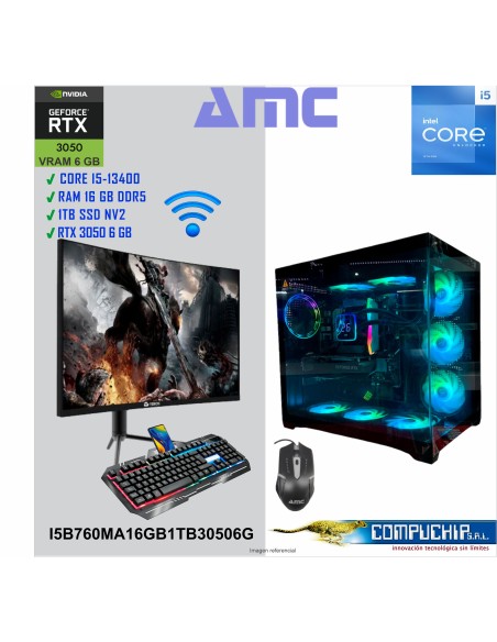 PC AMC INTEL CORE i5-13400 2.50/4.60GHz, 16GB DDR5, 1TB M.2 SSD, RTX 3050 6G, Monitor 27"