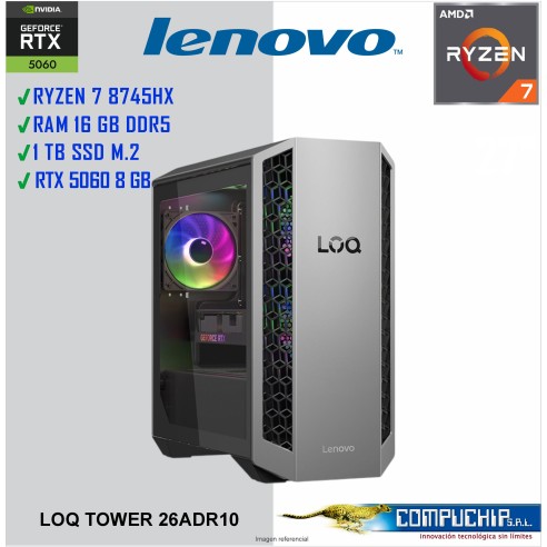 PC Gaming Lenovo LOQ TOWER 26ADR10, RYZEN 7 8745HX 3.6/5.1GHZ,16GB DDR5