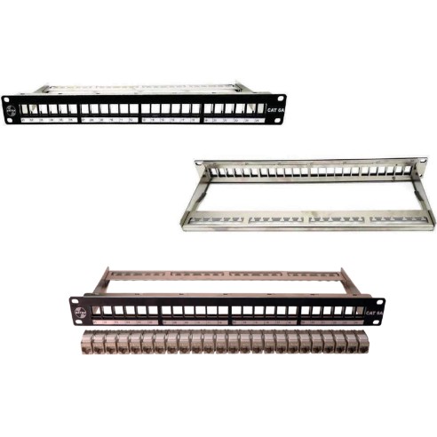 Patch Panel Modular Categoría 6A 24 Puertos Blindado C/J Satra.