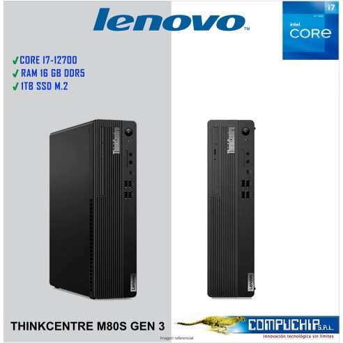 Computadora Lenovo ThinkCentre M80s Gen 3, Core i7-12700 2.1/4.8GHz, 16GB DDR5-4400MHz 1TB SSD.