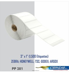 ROLLO DE ETIQUETA ADHESIVA POLIESTER 3" X 1" A 1 COLUMNA, 1500 ETIQUETAS