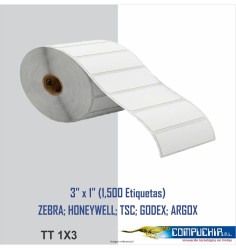ROLLO DE ETIQUETA ADHESIVA PAPEL 3" X 1" A 1 COLUMNA, 1500 ETIQUETAS