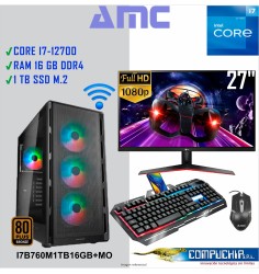 PC INTEL CORE I7-12700 2.1/4.9 GHZ, 16GB DDR4, 1TB M.2 SSD, MONITOR LG 27".