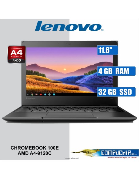 CHROMEBOOK LENOVO 100E 2ND GEN AST 11.6" HD TN AMD A4-9120C 1.6 / 2.4GHZ, 4GB DDR4-1866MHZ