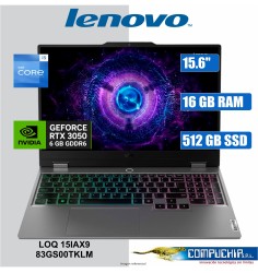 Notebook Gaming Lenovo LOQ 15IAX9, 15.6" FHD IPS, Core i5-12450HX hasta 4.4GHz, 16GB DDR5