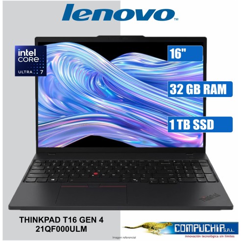 Notebook Lenovo ThinkPad T16 Gen 4 16" WUXGA IPS, Core Ultra 7 255U hasta 5.2GHz 32GB DDR5