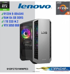 PC Gaming Lenovo LOQ TOWER 26ADR10, RYZEN 9 8945HX 5.1GHZ, 64GB DDR5, 1TB SSD.