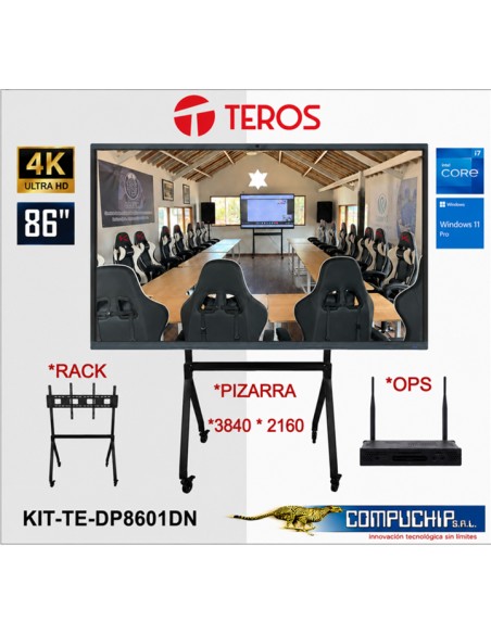 KIT de Pantalla Táctil Interactiva TEROS TE-DP8601DN + Rack portátil TEROS TE-9010S + Modulo de computadora (OPS) TEOPSI741