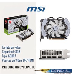Tarjeta de video MSI GeForce RTX 5060 8G CYCLONE OC, 8 GB GDDR7, PCIe 5.0