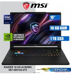 NB Gaming MSI Raider 16 HX B2WH, 16" QHD+ IPS, Core Ultra 9 275HX hasta 5.4GHz, 16GB DDR5