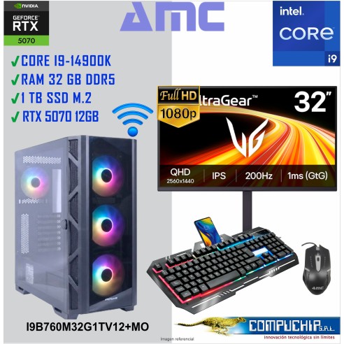PC AMC INTEL CORE I9-14900K 6.0GHz, 16GB DDR5, RTX 5070 12GB, 1TB M.2 SSD, MONITOR 32".