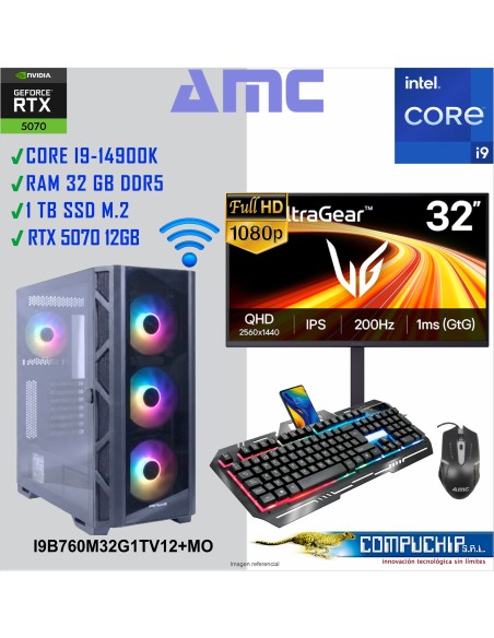 PC AMC INTEL CORE I9-14900K 6.0GHz, 16GB DDR5, RTX 5070 12GB, 1TB M.2 SSD, MONITOR 32".