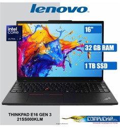 Notebook Lenovo ThinkPad E16 Gen 3 16" WUXGA IPS Core Ultra 7 255H hasta 5.1GHz, 32GB DDR5