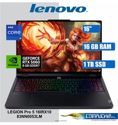 Notebook Lenovo Legion Pro 5 16IRX10 de 16" WQXGA IPS, Core i9-14900HX 5.8GHz, 16GB DDR5, 1TB SSD M.2