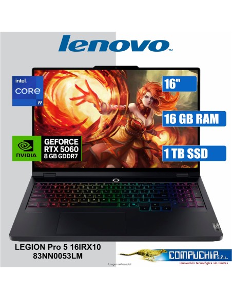 Notebook Lenovo Legion Pro 5 16IRX10 de 16" WQXGA IPS, Core i9-14900HX 5.8GHz, 16GB DDR5, 1TB SSD M.2